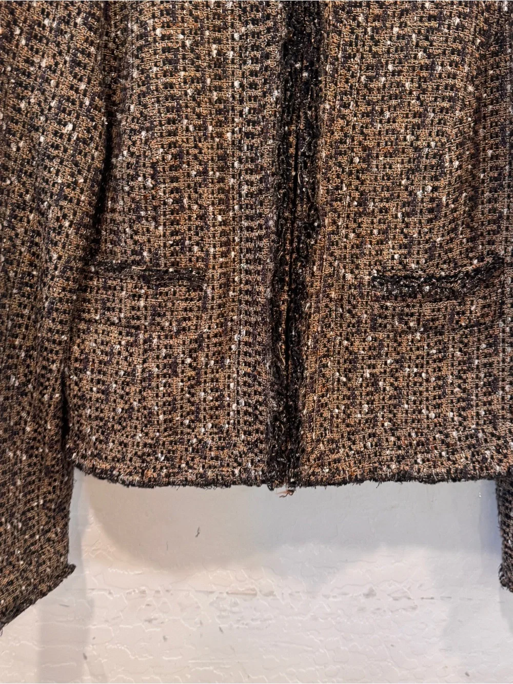 Tory Burch Brown Multi Tweed Fringe-Trim Cropped Jacket Womens 14 Metallic